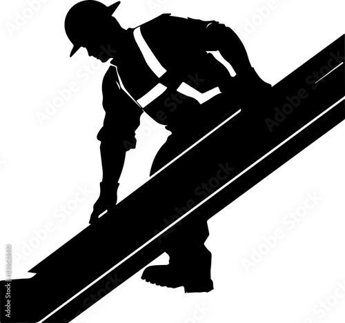 Silhouette of Worker Climbing Ladder