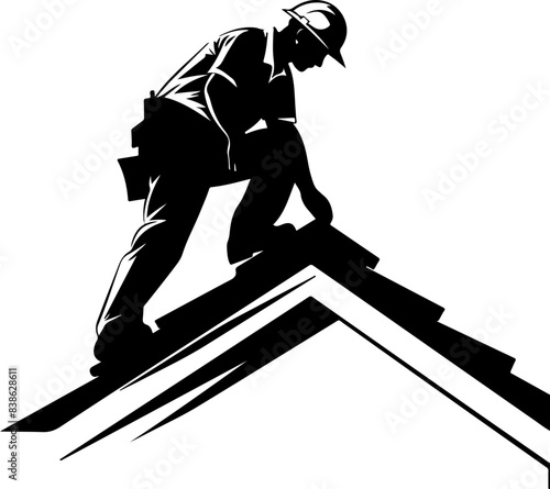 Silhouette of Roofer Working on Roof