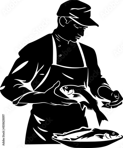Silhouette of Fishmonger Handling Fresh Catch