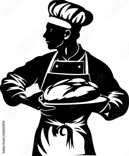 Silhouette of a Baker Holding Freshly Baked Bread