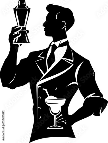 Silhouette of Bartender with a Shaker and Cocktail