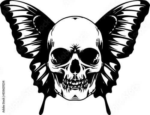 Skull with Butterfly Wings Tattoo Design