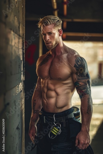 A tattooed firefighter show...