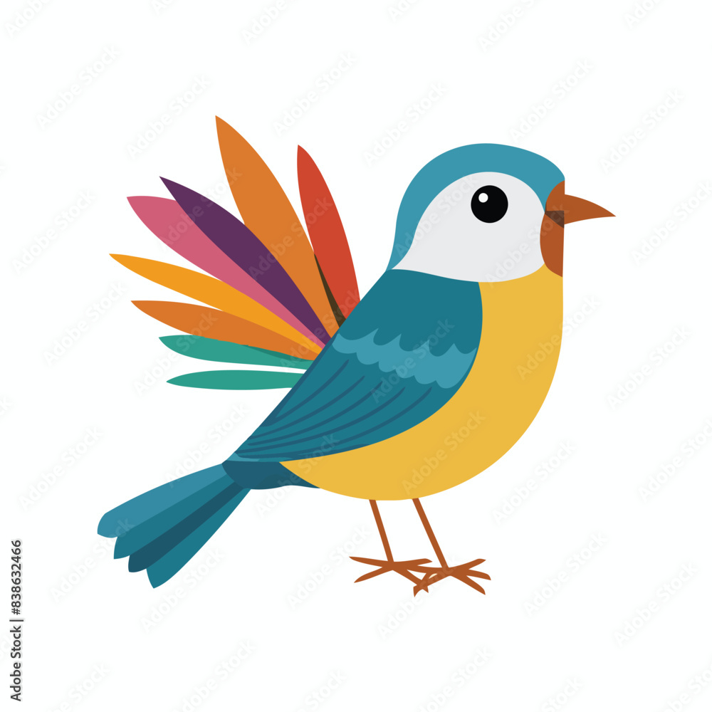 Spring bird. Beautiful birdie sits on branch. Colored flat vector illustration isolated on white background. Spring bird. Beautiful birdie sits on branch. Colored flat vector illustration isolated on white background.