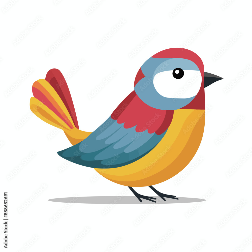 Fototapeta premium Spring bird. Beautiful birdie sits on branch. Colored flat vector illustration isolated on white background.
