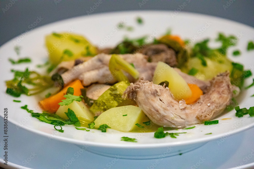 Healthy food, chicken soup with vegetables Healthy food, chicken soup with vegetables