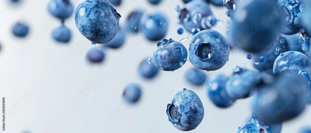 Close-up of fresh blueberries falling, isolated on a clean, light background. Perfect for healthy eating, food, and nature themes. Close-up of fresh blueberries falling, isolated on a clean, light background. Perfect for healthy eating, food, and nature themes.