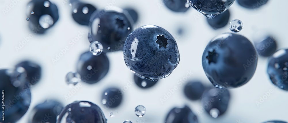 Close-up of fresh blueberries with water droplets, capturing the vibrant and refreshing essence of these nutritious fruits in high detail. Close-up of fresh blueberries with water droplets, capturing the vibrant and refreshing essence of these nutritious fruits in high detail.