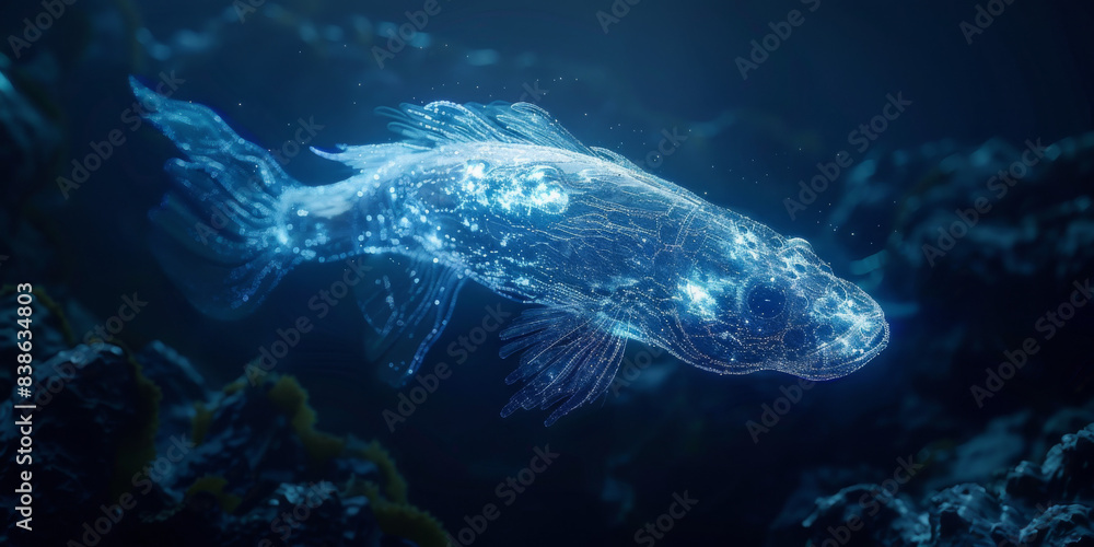 Fototapeta premium Bioluminescent Fish in Dark Waters