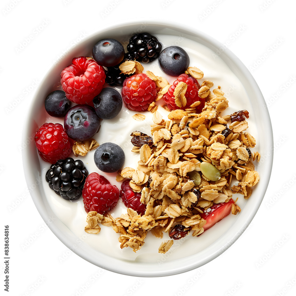 bowl of yogurt with granola isolated on transparent background. generative ai bowl of yogurt with granola isolated on transparent background. generative ai