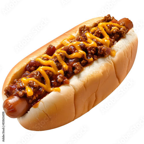 chili dog with cheese isolated on transparent background. generative ai