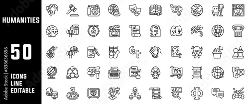 50 Humanities Icons Set Line Editable Vector Illustration
