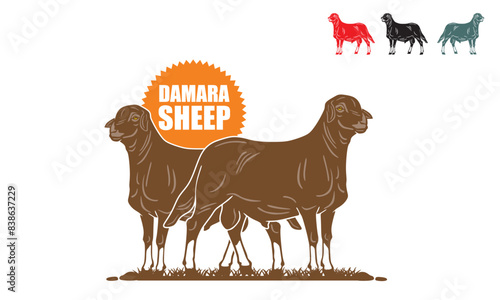 GREAT DAMARA SHEEPS LOGO, silhouette of strong ram standing vector illustrations