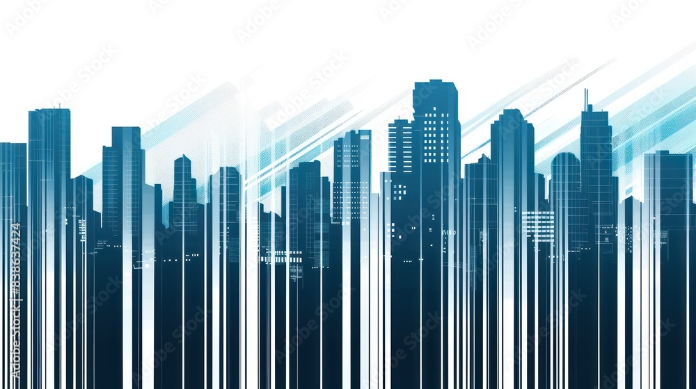 Blue striped skyscraper silhouette city down town business center financial background. Blue striped skyscraper silhouette city down town business center financial background.