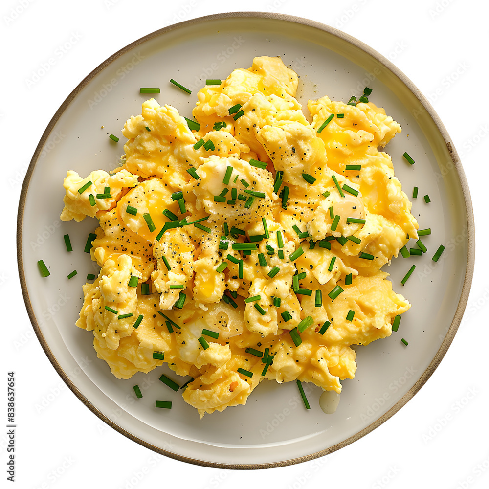 plate of scrambled eggs isolated on transparent background. generative ai plate of scrambled eggs isolated on transparent background. generative ai
