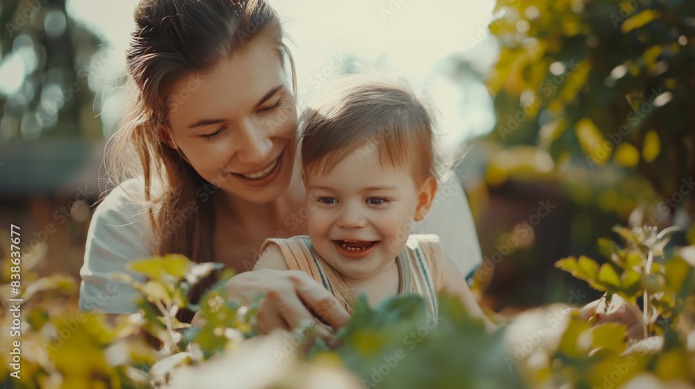 a mother is teaching her child to gardening a mother is teaching her child to gardening