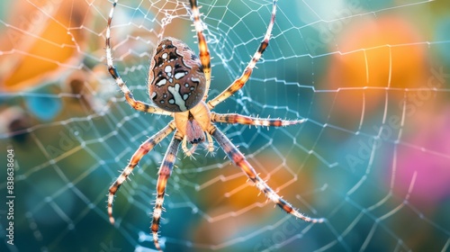 A macro shot of a garden spider spinning its web, capturing the meticulous craftsmanship of nature's master weaver photo