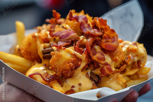 Create a food truck specializing in deep-fried comfort foods like macaroni and cheese balls, fried Oreos, and loaded fries topped with bacon and cheese