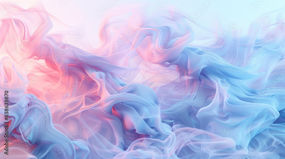 Soft wavy smoky abstract design in pastel hues of pink and blue, creating a dreamy, gentle background.