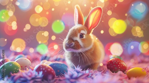 Fantasy and colorful cute rabbit and easter eggs background Easter Festival concept © Ammar