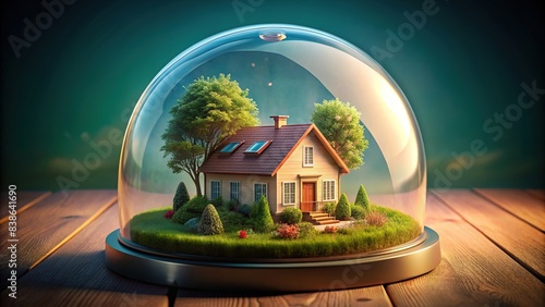 Cute little house in style under dome , small, miniature, adorable, architecture, home, dome,, design, fantasy, whimsical, creative, house, building, structure, shelter, model, cute