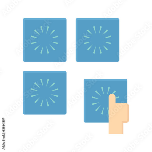 Tile floor renovation, construction work vector icon. Consist of hand tiller worker and ceramic tile. To install or laying by using adhesive glue, cement mortar for interior bathroom, laundry room.