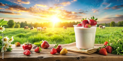 Farm owned yogurt drink ad banner, Farm, yogurt, drink, healthy, dairy, farm fresh, organic, natural, delicious, refreshing, beverage, rustic, homemade, probiotic, tasty, nutritious photo