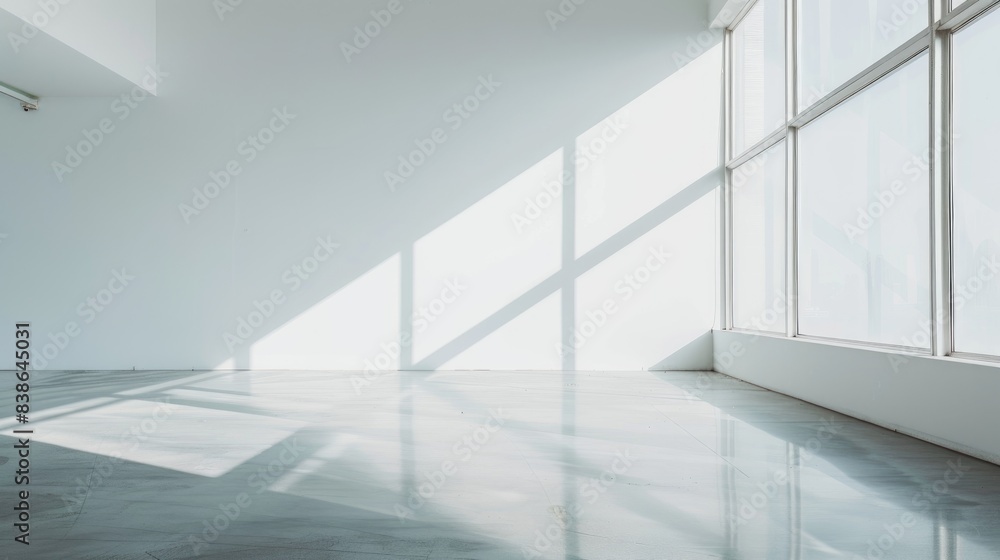 Fototapeta premium Abstract minimalist design with smooth white architectural forms and large empty spaces
