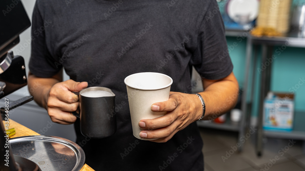 Expert Hands Crafting Specialty Coffee with Latte Art Technique Expert Hands Crafting Specialty Coffee with Latte Art Technique