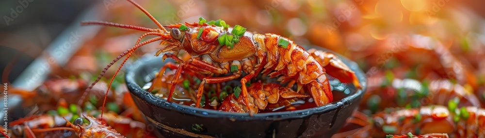 A delicious grilled shrimp dish garnished with fresh herbs, served in a dark bowl. Perfect for culinary and seafood themes. A delicious grilled shrimp dish garnished with fresh herbs, served in a dark bowl. Perfect for culinary and seafood themes.