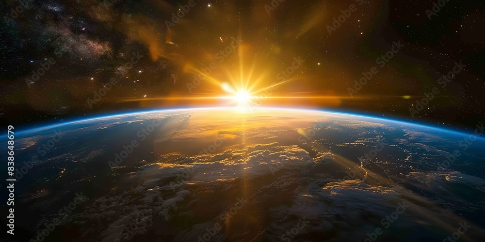 View of Earth from Space at Sunrise, Stunning Space Photography of Earth's Horizon, Atmospheric Glow and Sunlight Reflections, Beautiful and Inspiring Image of Planet Earth View of Earth from Space at Sunrise, Stunning Space Photography of Earth's Horizon, Atmospheric Glow and Sunlight Reflections, Beautiful and Inspiring Image of Planet Earth