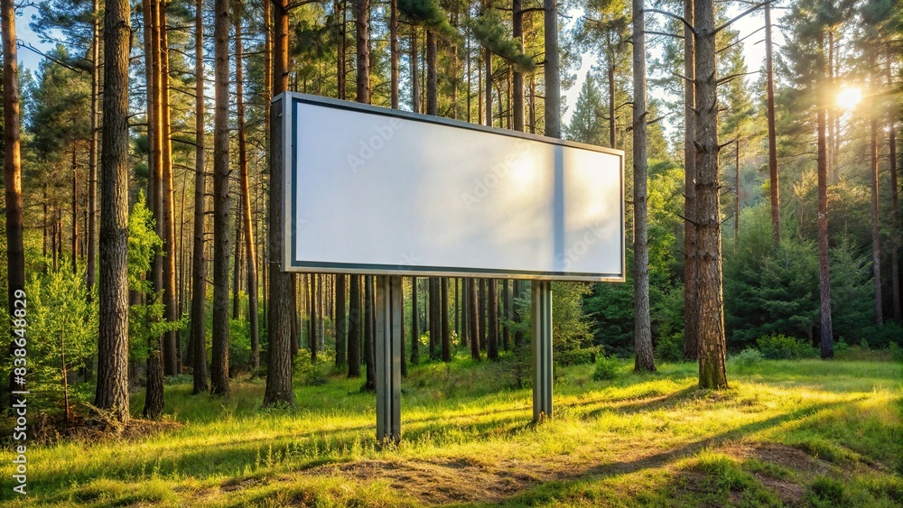 Empty billboard in a forest setting , outdoor, mockup, advertising ...