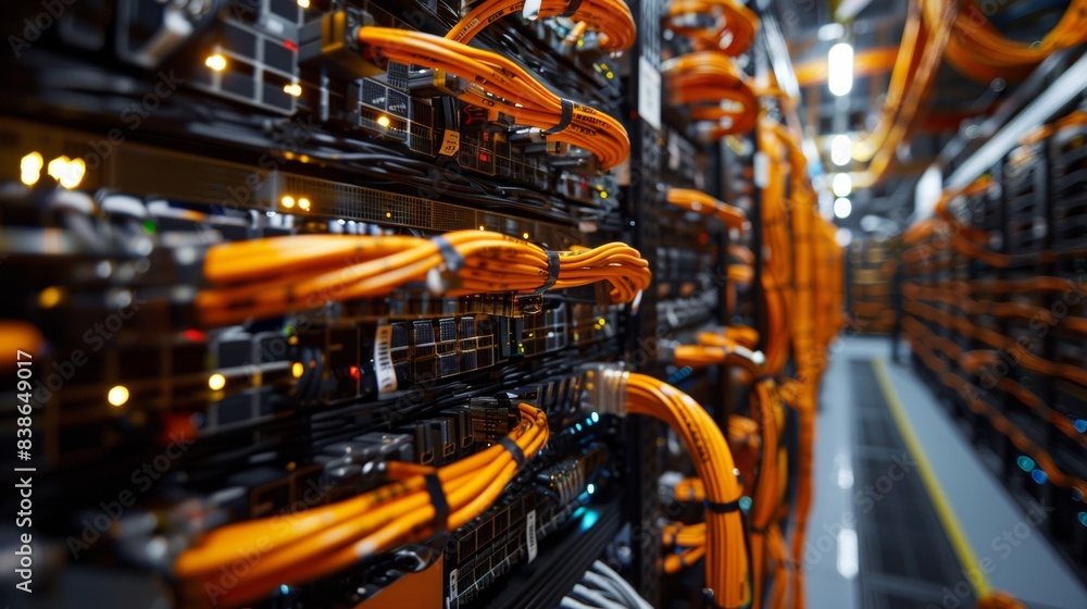 Data Center with Servers and Cables Data Center with Servers and Cables