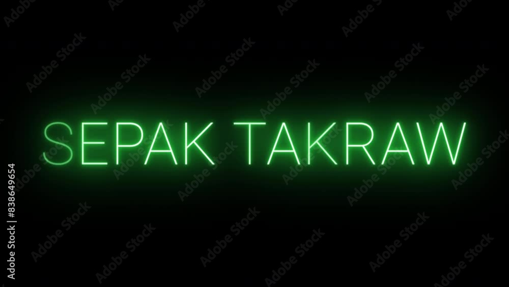 Flickering neon green sepak takraw sign animated on black background. Flickering neon green sepak takraw sign animated on black background.