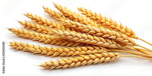 Close-up of spikelets of wheat isolated on white background, perfect for food or agriculture concepts, wheat, spikelets, isolated, white background, food, agriculture, grains, harvest, plant