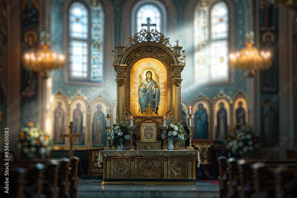 Fototapeta premium Aesthetic Representation of an Iconic Apostolic Church with Architectural Details. Religious Symbolism and Spiritual Significance Captured in a Serene Setting.