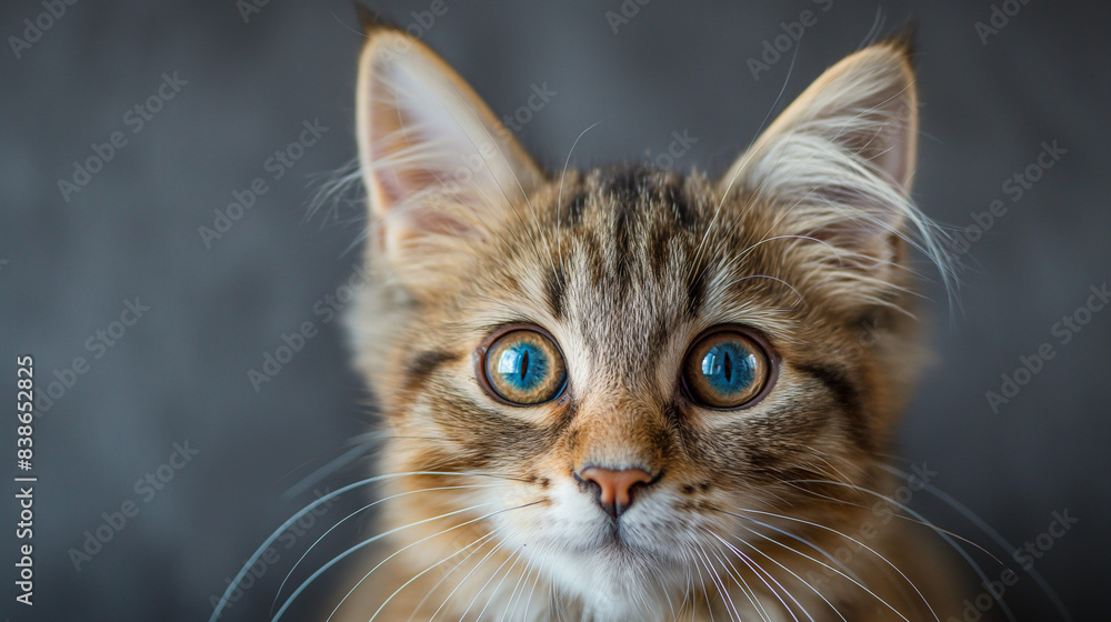 A close-up portrait of a cat with playful eyes and a fluffy tail. (cute, adorable). A close-up portrait of a cat with playful eyes and a fluffy tail. (cute, adorable).