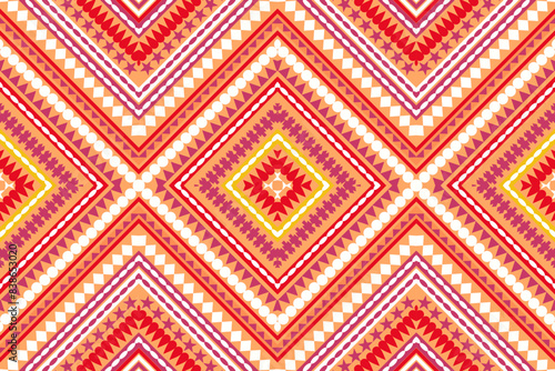 ethnic design fabric pattern tribal pattern geomagnetic pattern squares three squares arranged together Brown, yellow background designed for fabric patterns carpets pants pillows wallpaper curtains.