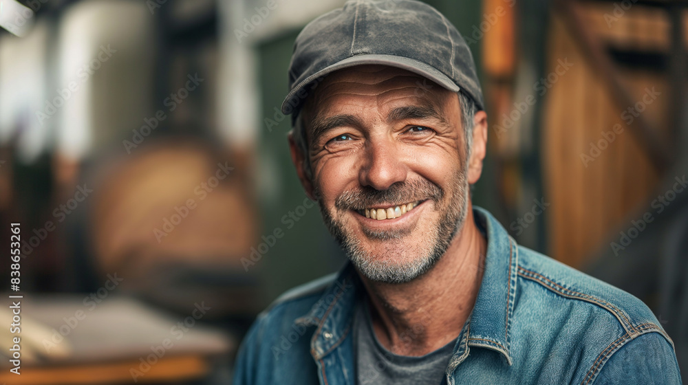 portrait of smiling worker, job satisfaction peace of mind in work portrait of smiling worker, job satisfaction peace of mind in work