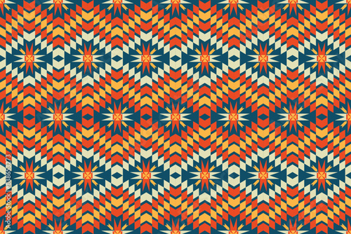 ethnic design fabric pattern tribal pattern geomagnetic pattern squares three squares arranged together Brown, yellow background designed for fabric patterns carpets pants pillows wallpaper curtains.