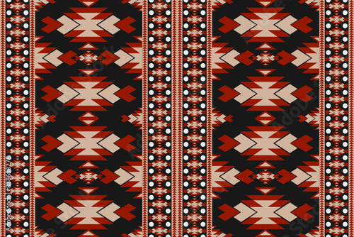 ethnic design fabric pattern tribal pattern geomagnetic pattern squares three squares arranged together Brown, yellow background designed for fabric patterns carpets pants pillows wallpaper curtains.