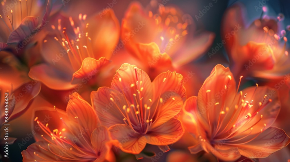 Fototapeta premium Close-up of a cluster of luminous fire flowers, their delicate petals shimmering with fiery hues