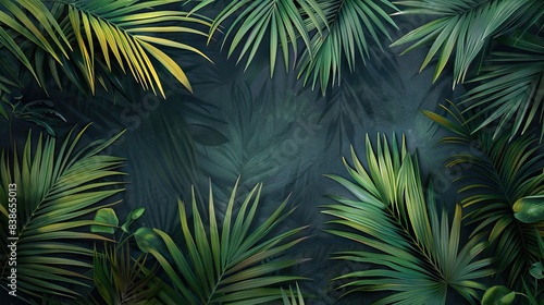 Beautiful nature background of vertical garden with tropical green leaf. Mural wallpaper. AI generated illustration