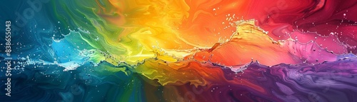 Vibrant Abstract Colorful Wave Painting - Dynamic Splash of Rainbow Hues in Fluid Motion, Perfect for Modern Art Decor and Creative Design Projects photo