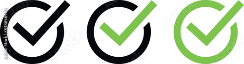 Check box icon with correct, accept checkmark icons tick box checked. Check mark icon symbols vector.