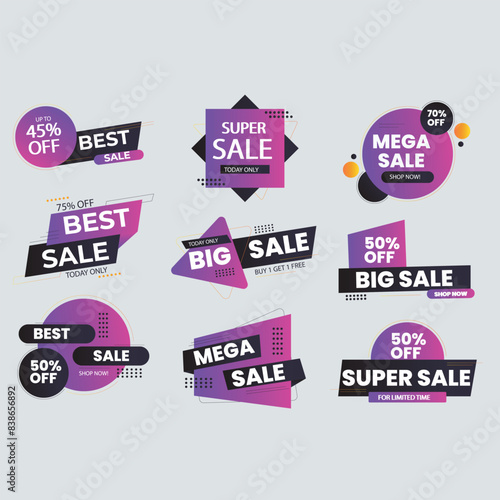 Realistic red price tags collection. Special offer or shopping discount label. Retail paper sticker. Promotional sale badge with text. Vector illustration.