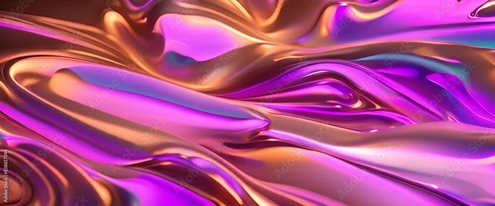 holographic background with a glossy liquid iridescent effect. Futuristic concept. Trendy neon flying fabric holographic background with a glossy liquid iridescent effect. Futuristic concept. Trendy neon flying fabric