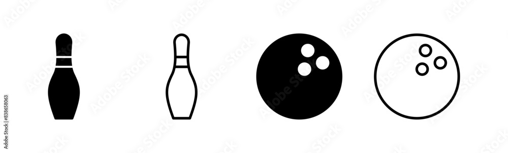 Obraz premium Bowling icon set. bowling ball and pin icon. bowling pins