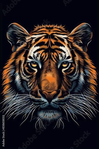 Tiger head portrait on black background