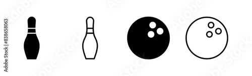 Bowling icon set. bowling ball and pin icon. bowling pins